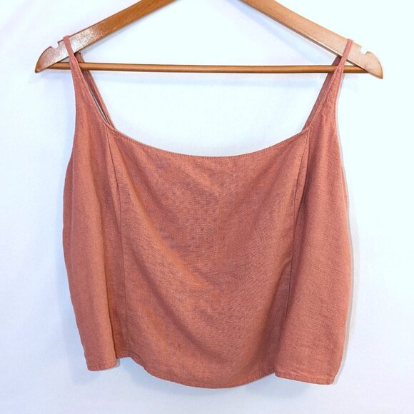 Abercrombie | Linen Blend Coral Pink Crop Top Cami w/ Smocked Back | Large - Picture 1 of 8
